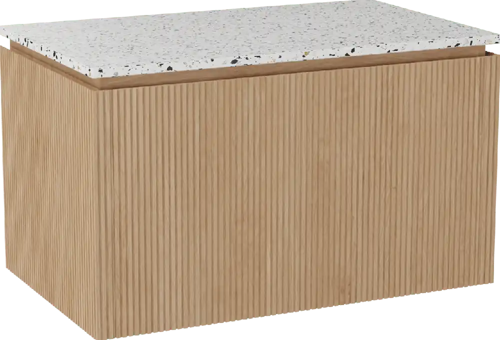 Balmani Eclips meuble salle de bains suspendu 90 x 55 cm Chêne naturelle avec Stretto tablette simple en Bianco Nero Terrazzo, Nervure droite symétrique verticale