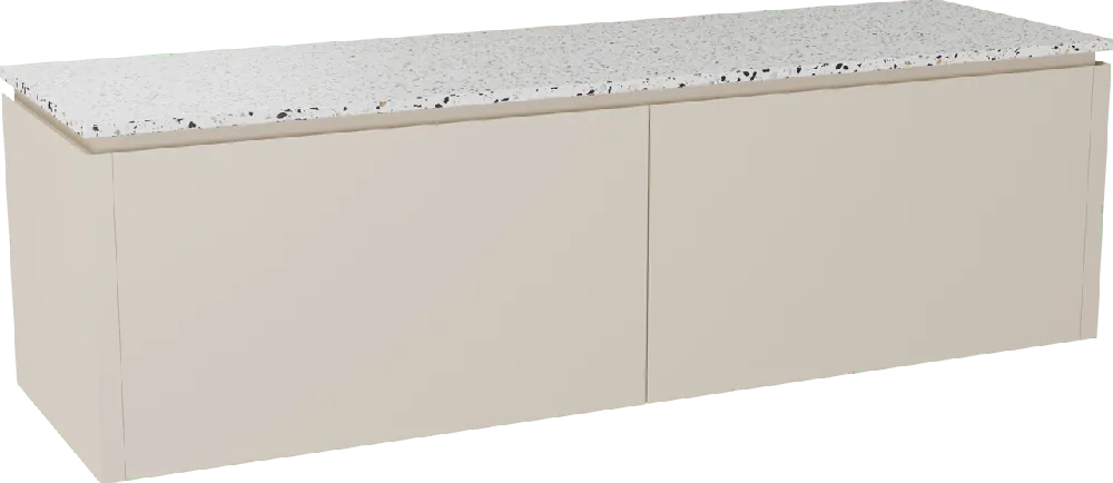 Balmani Eclips meuble salle de bains suspendu 180 x 55 cm Sandbeige avec Stretto tablette simple ou double vasque en Bianco Nero Terrazzo