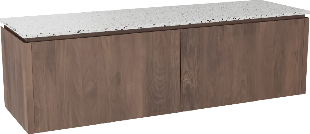 Balmani Eclips meuble salle de bains suspendu 180 x 55 cm Noyer américain avec Stretto tablette simple ou double vasque en Bianco Nero Terrazzo