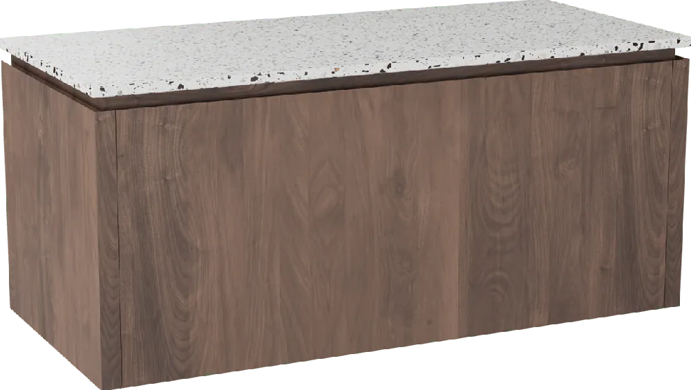 Balmani Eclips meuble salle de bains suspendu 120 x 55 cm Noyer américain avec Stretto tablette simple ou double vasque en Bianco Nero Terrazzo