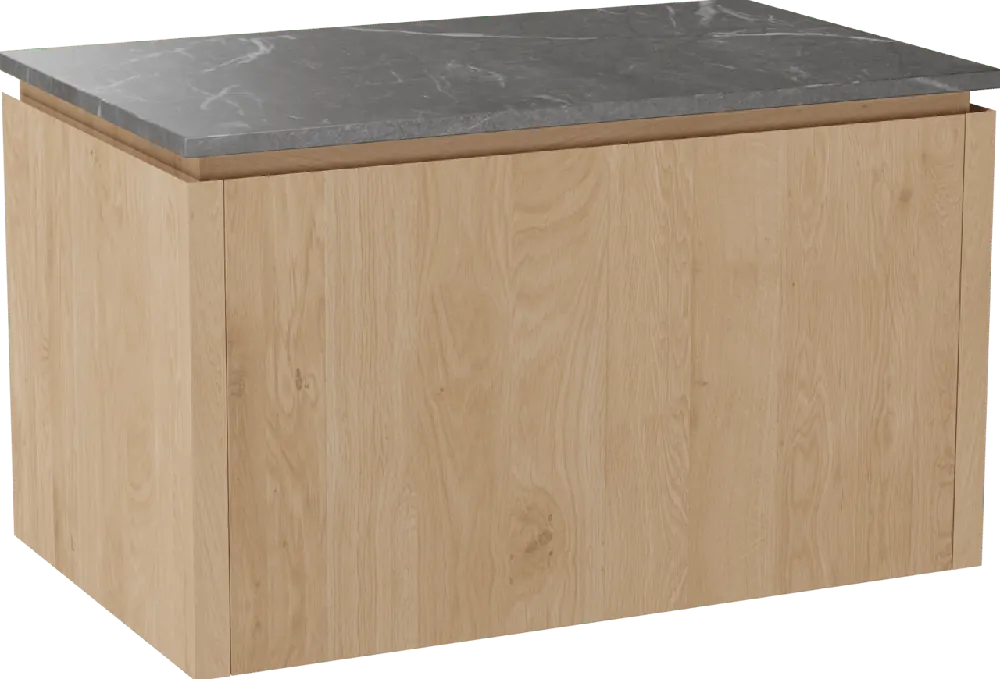 Balmani Eclips meuble salle de bains suspendu 90 x 55 cm Chêne naturelle avec Stretto tablette simple en Pietra Grey marbre