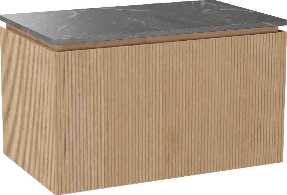 Balmani Eclips meuble salle de bains suspendu 90 x 55 cm Chêne naturelle avec Stretto tablette simple en Pietra Grey marbre, Nervure droite symétrique verticale