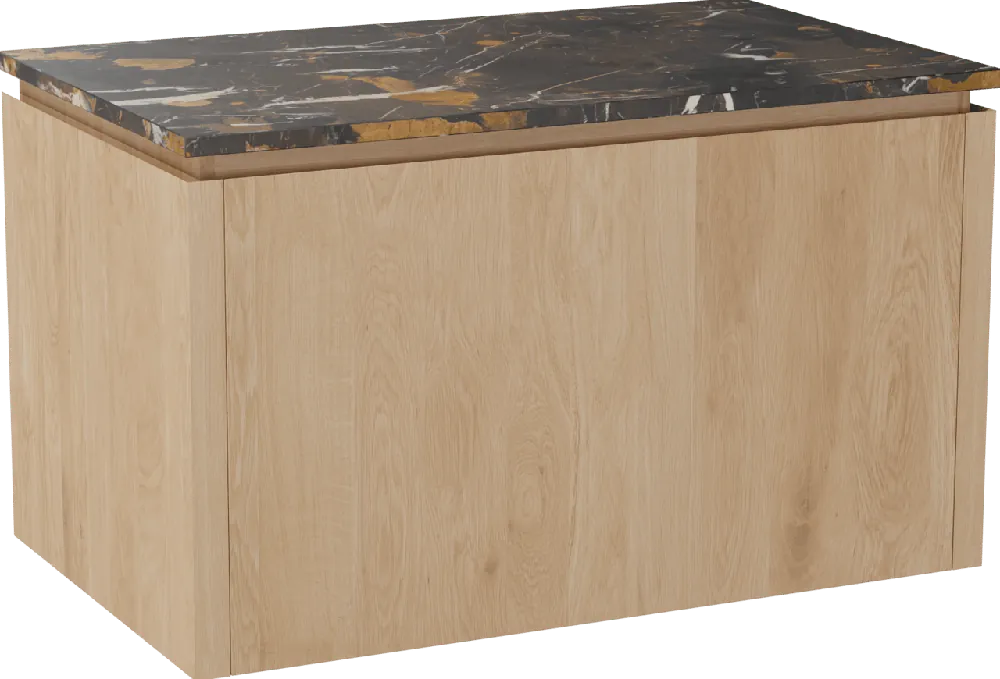 Balmani Eclips meuble salle de bains suspendu 90 x 55 cm Chêne naturelle avec Stretto tablette simple en Portoro Gold marbre