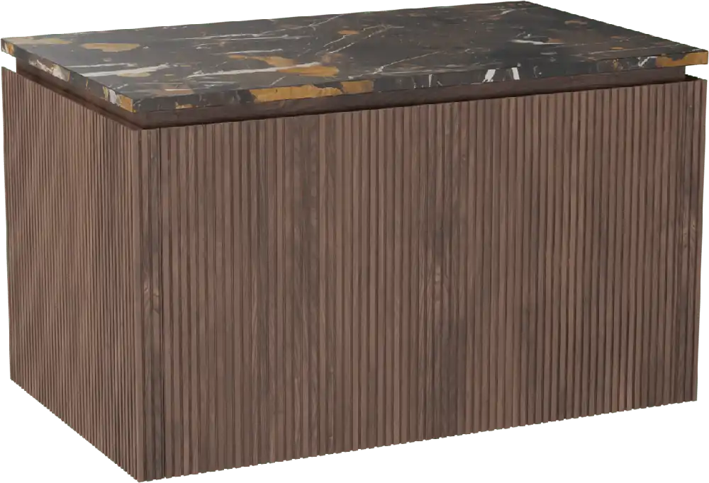 Balmani Eclips meuble salle de bains suspendu 90 x 55 cm Noyer américain avec Stretto tablette simple en Portoro Gold marbre, Nervure droite symétrique verticale