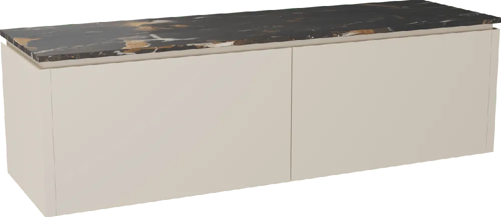 Balmani Eclips meuble salle de bains suspendu 180 x 55 cm Sandbeige avec Stretto tablette simple ou double vasque en Portoro Gold marbre