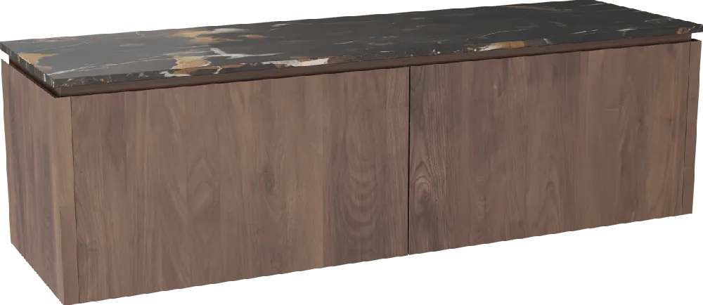 Balmani Eclips meuble salle de bains suspendu 180 x 55 cm Noyer américain avec Stretto tablette simple ou double vasque en Portoro Gold marbre