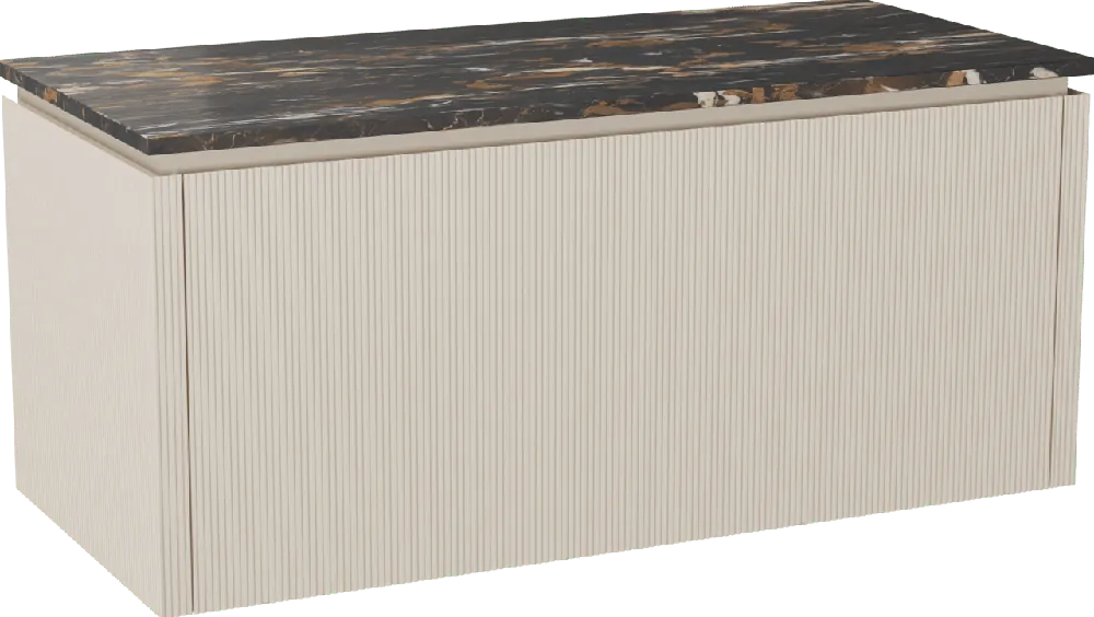 Balmani Eclips meuble salle de bains suspendu 120 x 55 cm Sandbeige avec Stretto tablette simple en Portoro Gold marbre, Nervure droite symétrique verticale