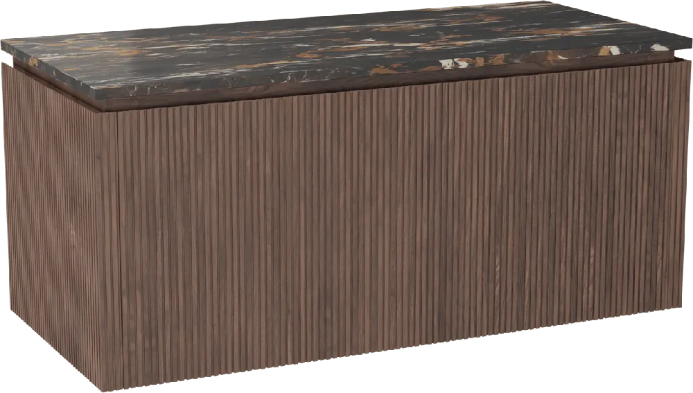 Balmani Eclips meuble salle de bains suspendu 120 x 55 cm Noyer américain avec Stretto tablette simple en Portoro Gold marbre, Nervure droite symétrique verticale