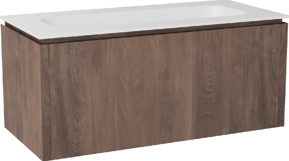 Balmani Eclips meuble salle de bains suspendu 120 x 55 cm Noyer américain avec Tablo Arcato plan simple pour 2 trous de robinet en Solid Surface blanc mat
