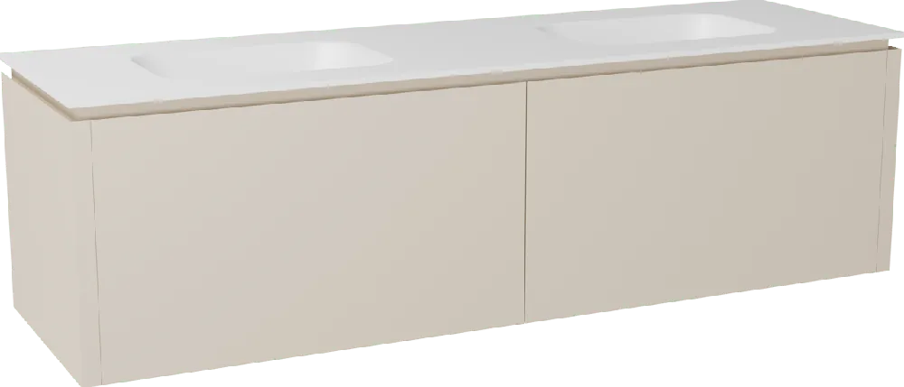 Balmani Eclips meuble salle de bains suspendu 180 x 55 cm Sandbeige avec Tablo Arcato double vasque en Solid Surface blanc mat