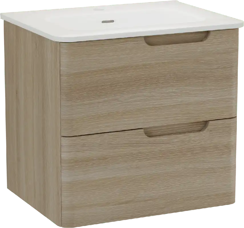 Linie Curvo meuble salle de bains suspendu 60 x 46 cm chêne clair avec Baro Curvo plan simple en porcelaine blanc brillant