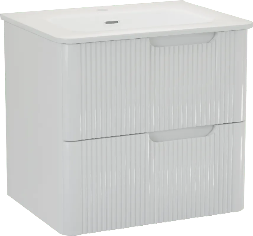 Linie Curvo meuble salle de bains suspendu 60 x 46 cm blanc brillant avec Baro Curvo plan simple en porcelaine blanc brillant, Nervure circulaire symétrique verticale