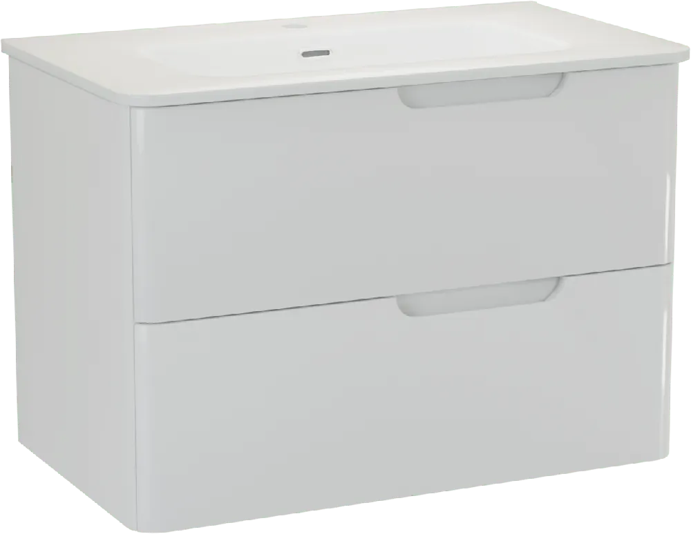 Linie Curvo meuble salle de bains suspendu 80 x 46 cm blanc brillant avec Baro Curvo plan simple en porcelaine blanc brillant
