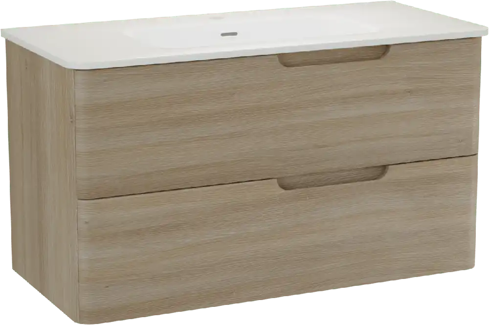 Linie Curvo meuble salle de bains suspendu 100 x 46 cm chêne clair avec Baro Curvo plan simple en porcelaine blanc brillant
