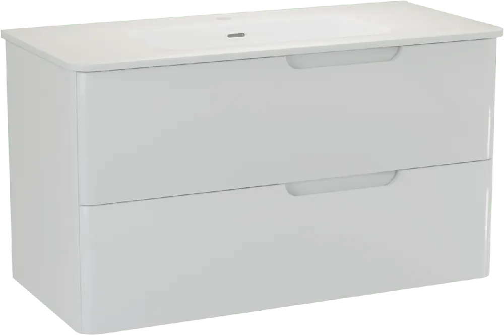 Linie Curvo meuble salle de bains suspendu 100 x 46 cm blanc brillant avec Baro Curvo plan simple en porcelaine blanc brillant