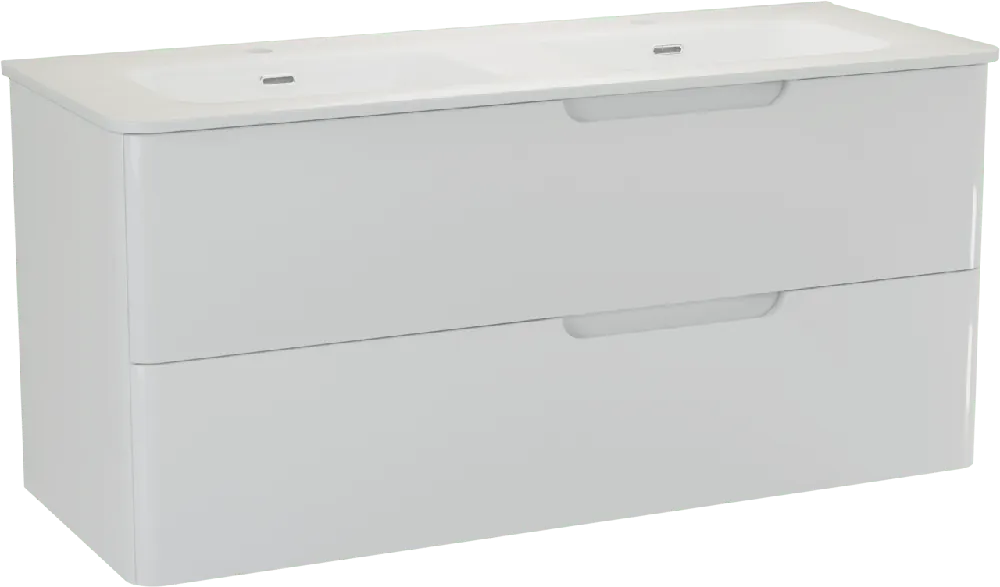 Linie Curvo meuble salle de bains suspendu 120 x 46 cm blanc brillant avec Baro Curvo double vasque en porcelaine blanc brillant