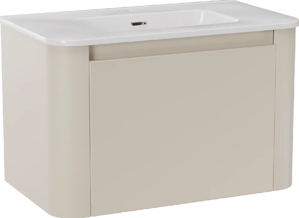 Storke Soft meuble salle de bains suspendu 80 x 46 cm Sand mat avec Kera Soft plan simple en porcelaine blanc brillant