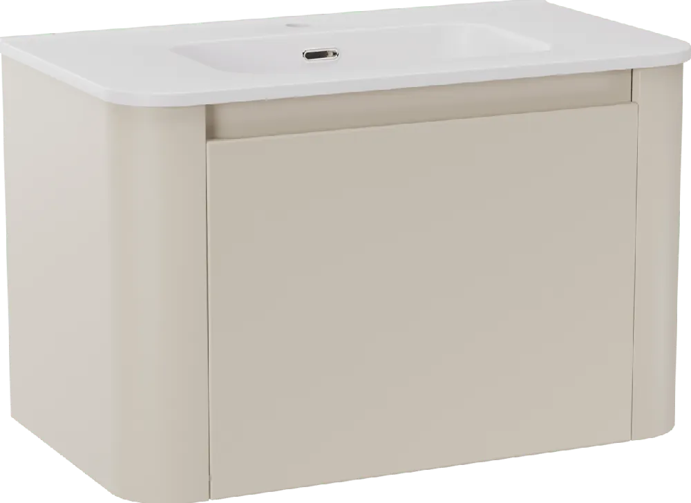 Storke Soft meuble salle de bains suspendu 80 x 46 cm Sand mat avec Kera Soft plan simple en porcelaine blanc mat