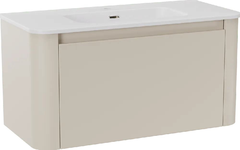 Storke Soft meuble salle de bains suspendu 100 x 46 cm Sand mat avec Kera Soft plan simple en porcelaine blanc mat