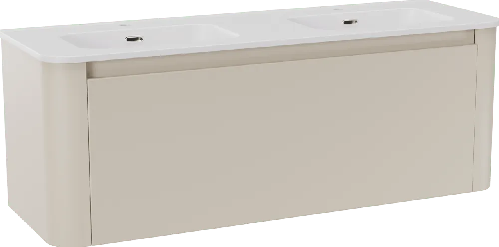 Storke Soft meuble salle de bains suspendu 140 x 46 cm Sand mat avec Kera Soft double vasque en porcelaine blanc mat
