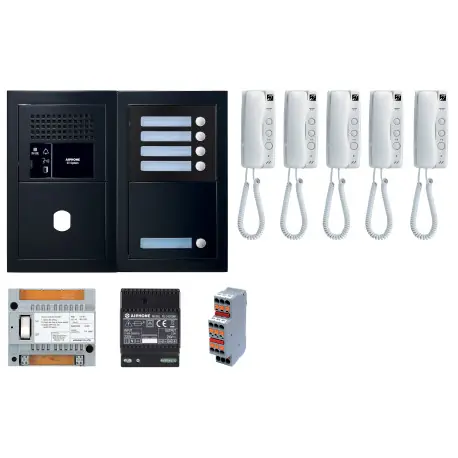 Pack GT audio 5 BP programmé avec platine façade noire satin 200448 - AIPHONE GTBA5EB