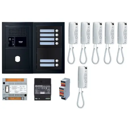 Pack GT audio 6 BP programmé avec platine façade noire satin 200449 - AIPHONE GTBA6EB