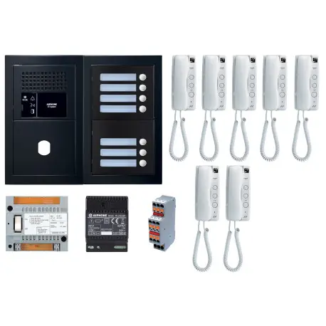 Pack GT audio 7 BP programmé avec platine façade noire satin 200450 - AIPHONE GTBA7EB