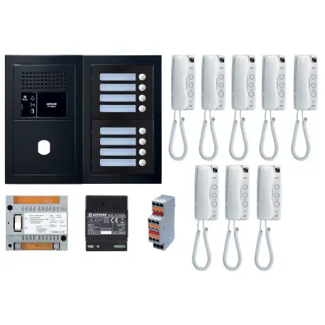 Pack GT audio 8 BP programmé avec platine façade noire satin 200451 - AIPHONE GTBA8EB