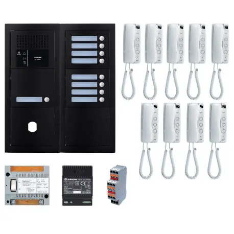 Pack GT audio 9 BP programmé avec platine façade noire satin 200452 - AIPHONE GTBA9EB