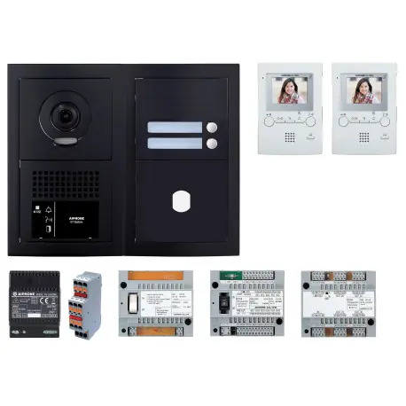 Pack GT vidéo 2 BP programmé avec platine façade noire satin 200454 - AIPHONE GTBV2EB