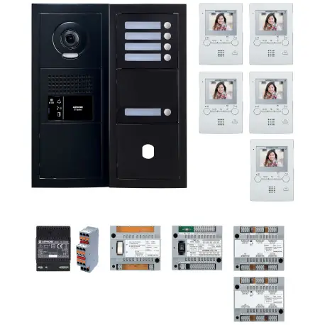 Pack GT vidéo 5 BP programmé avec platine façade noire satin 200457 - AIPHONE GTBV5EB