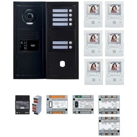 Pack GT vidéo 6 BP programmé avec platine façade noire satin 200458 - AIPHONE GTBV6EB