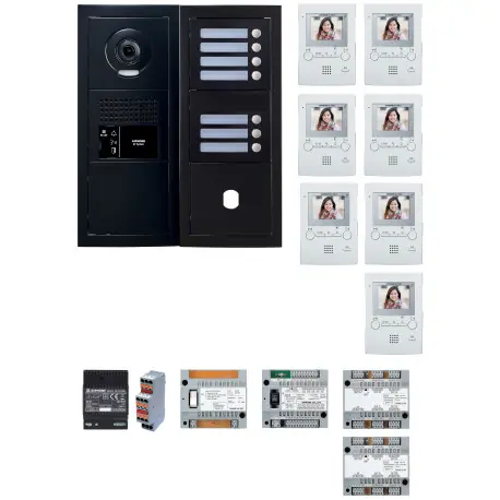 Pack GT vidéo 7 BP programmé avec platine façade noire satin 200459 - AIPHONE GTBV7EB