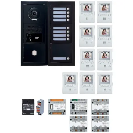 Pack GT vidéo 9 BP programmé avec platine façade noire satin 200461 - AIPHONE GTBV9EB