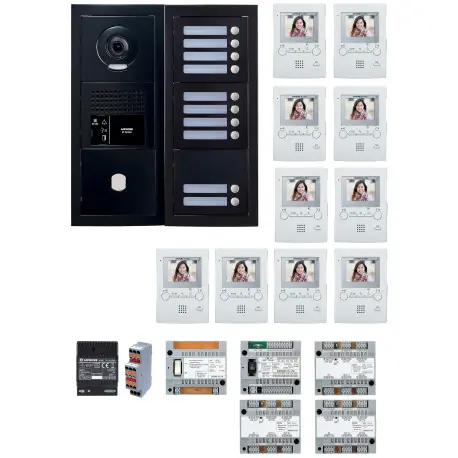Pack GT vidéo 10 BP programmé avec platine façade noire satin 200462 - AIPHONE GTBV10EB