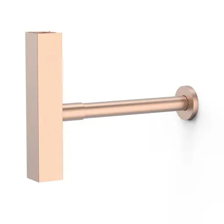 Siphon télescopique carré avec bouchon de visite et cache pour lavabo Or Rose Mat 24K - TRES 10710342OPM