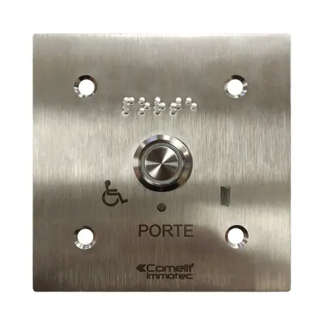 Bouton Sonore + Led Monté Sur Façade Inox 100X100 Gravée Porte Braille - COMELIT BP/408L