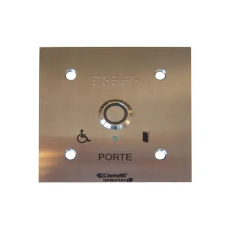 Poussoir Inox Lumineux C/No/Nf Monté Sur Façade 100 X 100 Gravée Porte - COMELIT BP/203L