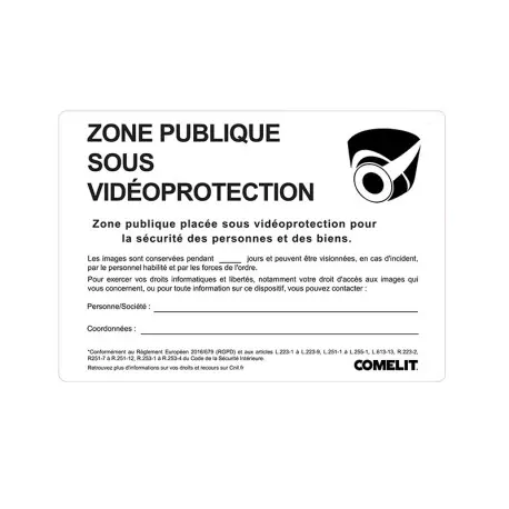 Panneau Zone Surveillée, Lieu Public - COMELIT 43502E