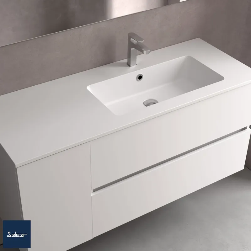 Plan vasque VILNA 905 coquette à gauche pour meuble de 600 MINERALsolID MAT - SALGAR 97041