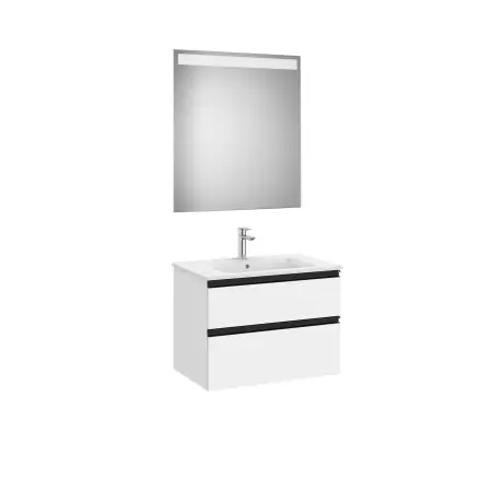 The Gap Pack 2 Tiroirs (Unik+Miroir) 700Mm Blanc Mat/Poignées Noires - ROCA A851510509