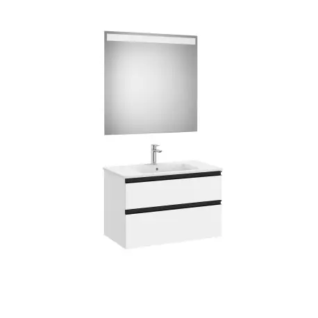 The Gap Pack 2 Tiroirs (Unik+Miroir) 800Mm Blanc Mat/Poignées Noires - ROCA A851511509