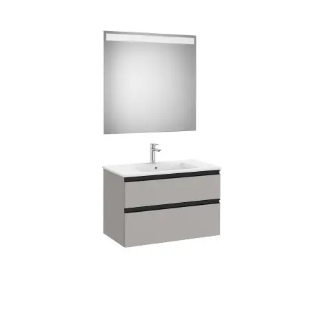 The Gap Pack 2 Tiroirs (Unik+Miroir) 800Mm Gris Moyen Mat/Poignées Noires - ROCA A851511547