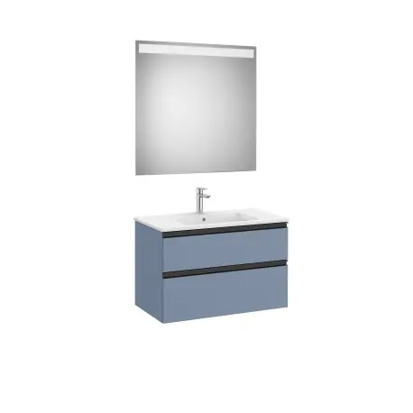 The Gap Pack 2 Tiroirs (Unik+Miroir) 800Mm Bleu Mat/ Poignées Noires - ROCA A851511548