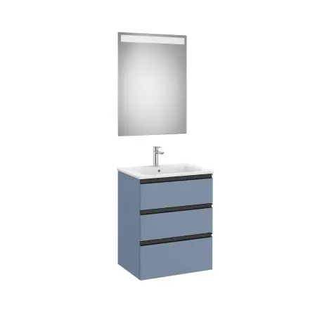The Gap Pack 3 Tiroirs (Unik+Miroir) 600Mm Bleu Mat/ Poignées Noires - ROCA A851517548