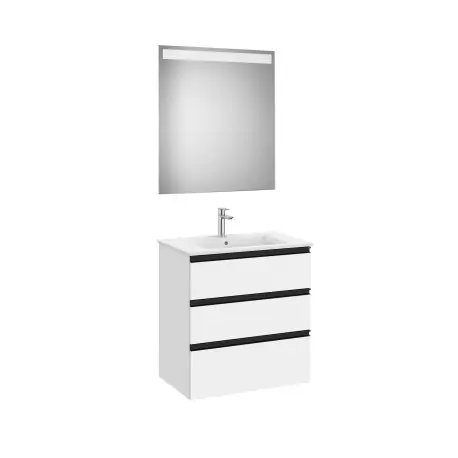 The Gap Pack 3 Tiroirs (Unik+Miroir) 700Mm Blanc Mat/Poignées Noires - ROCA A851518509