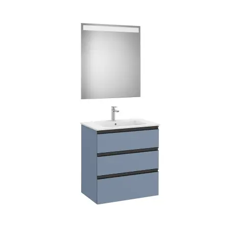 The Gap Pack 3 Tiroirs (Unik+Miroir) 700Mm Bleu Mat/ Poignées Noires - ROCA A851518548