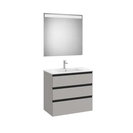 The Gap Pack 3 Tiroirs (Unik+Miroir) 800Mm Gris Moyen Mat/Poignées Noires - ROCA A851519547