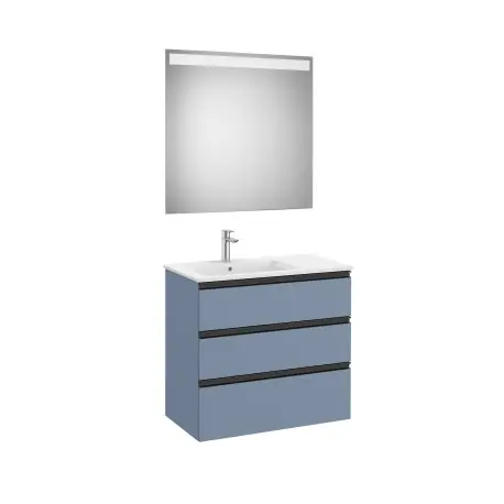 The Gap Pack 3T Lavabo À Gauche (Unik+Miroir) 800Mm Bleu Mat/ Poignées Noires - ROCA A851520548