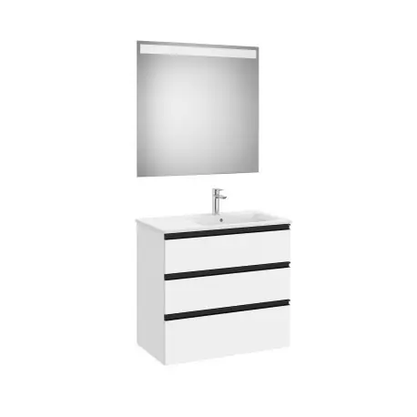 The Gap Pack 3T Lavabo À Droite (Unik+Miroir) 800Mm Blanc Mat/Poignées Noires - ROCA A851521509